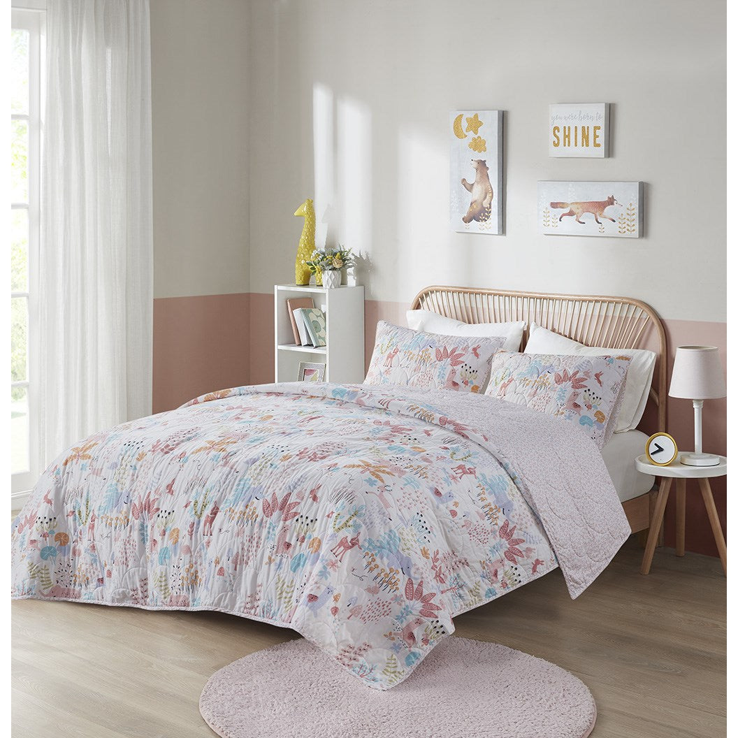 Iris Unicorn Reversible Cotton Quilt Set with Throw Pillows