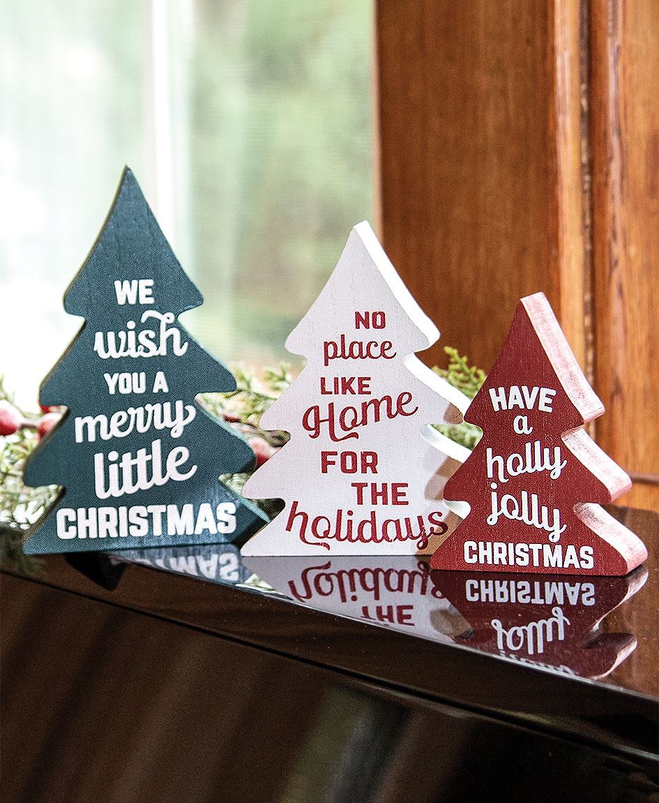 Wooden Holly Jolly Trees (S/3)