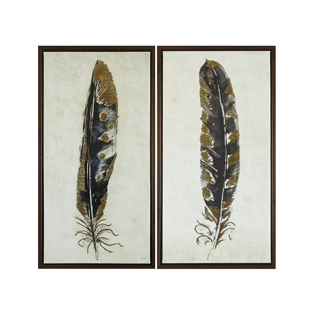 Gilded Feathers Abstract 2-piece Framed Canvas Wall Art Set