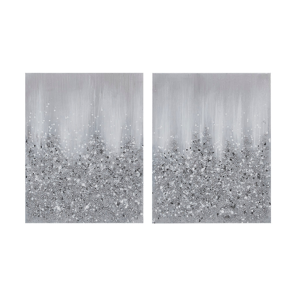 Silver Glimmer Gold Foil and Hand Embellished Abstract Framed Canvas Wall Art
