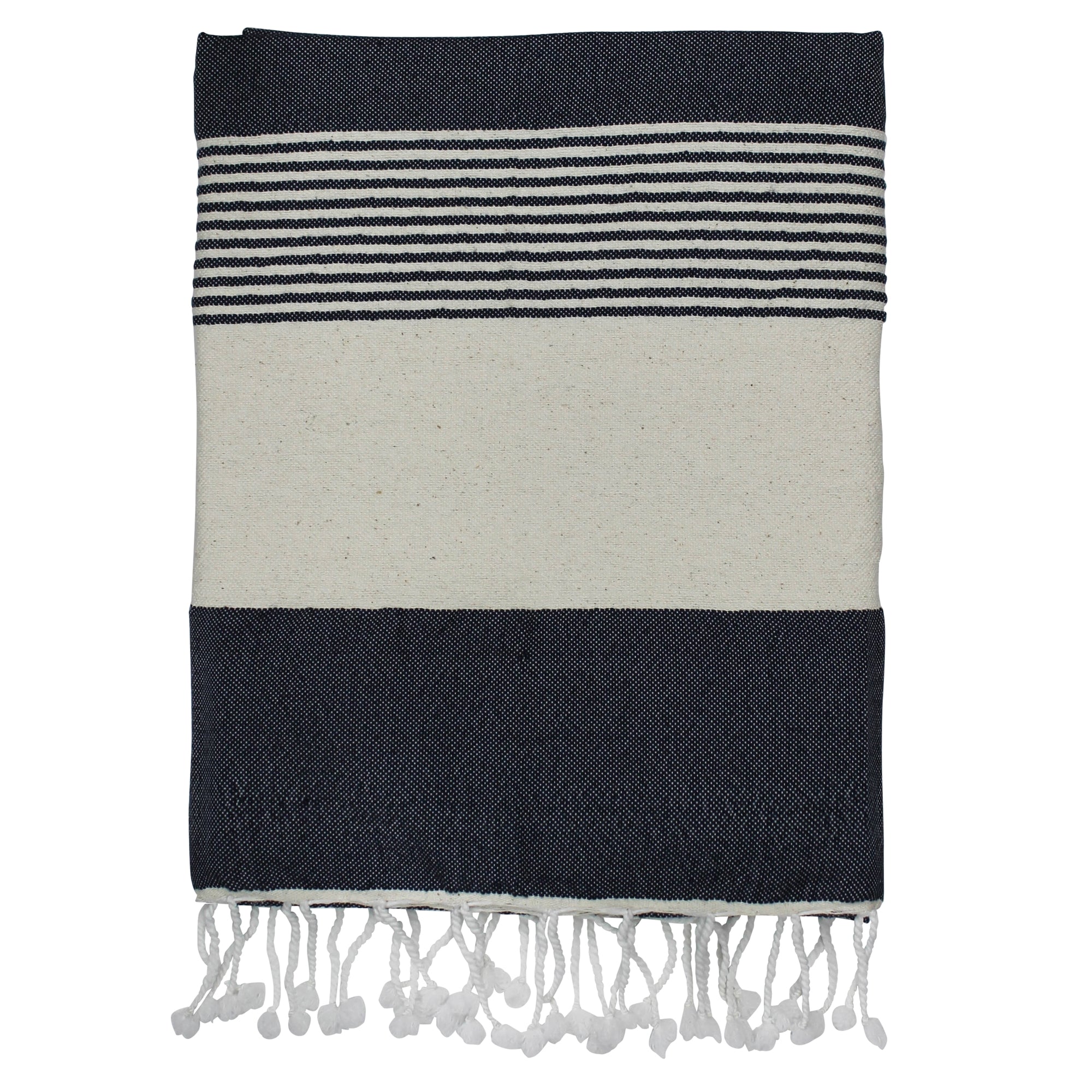 Towel with Solid Stripe, Marine Blue, Cotton