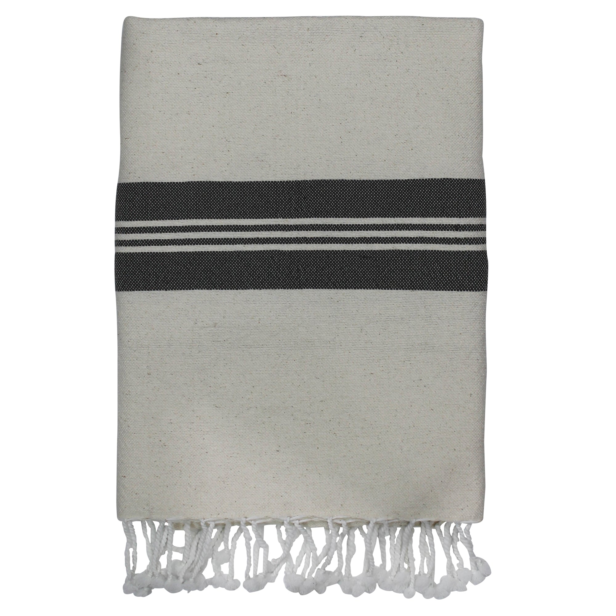 Towel with Wide Stripe, Earthen Grey, Cotton