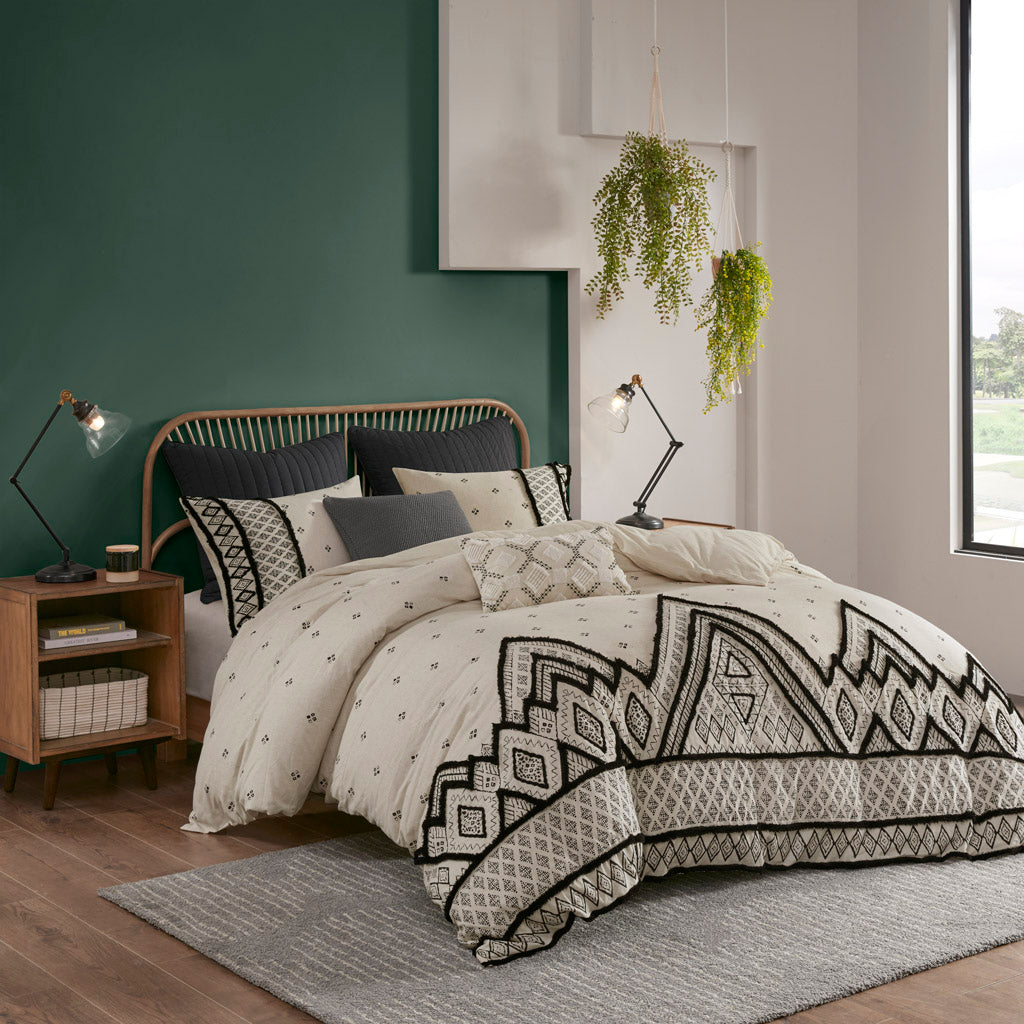 Marta 3 Piece Elastic Embroidered Cotton Duvet Cover Set