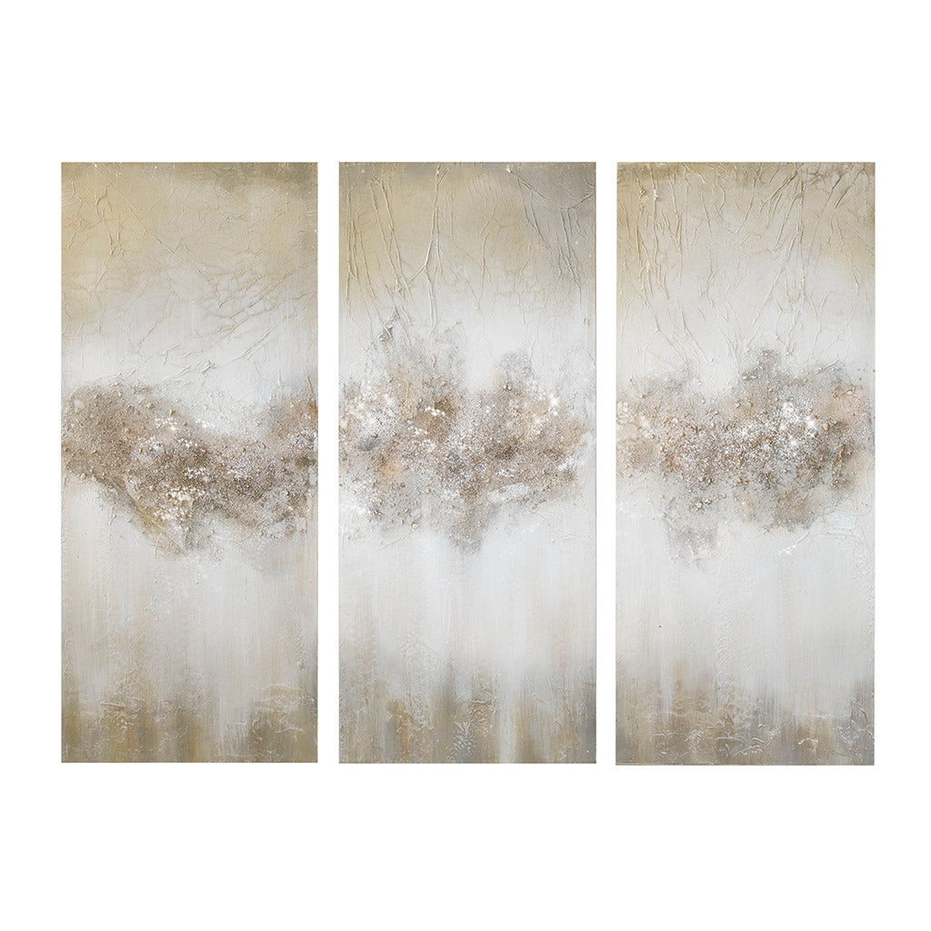 Taupe Luminous Gold Foil Abstract 3-piece Canvas Wall Art Set