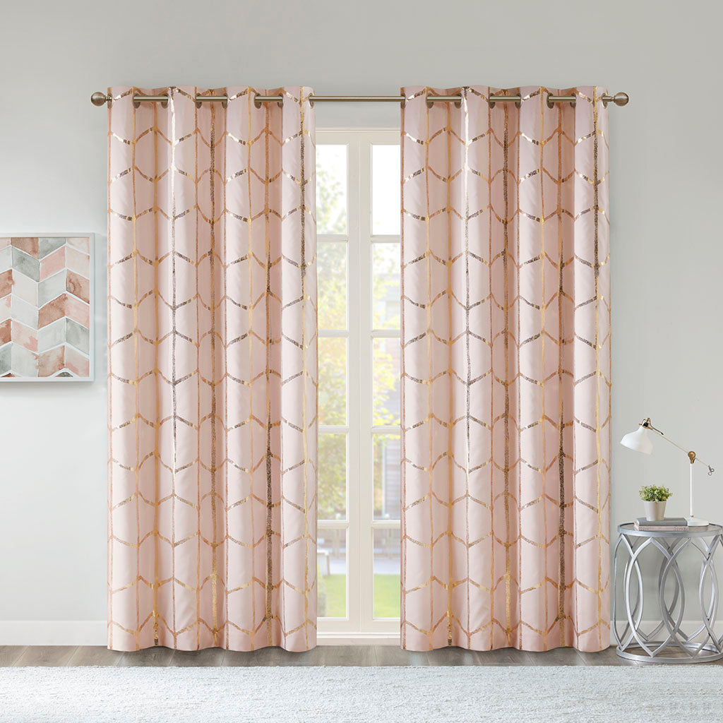 Raina Total Blackout Metallic Print Grommet Top Curtain Panel