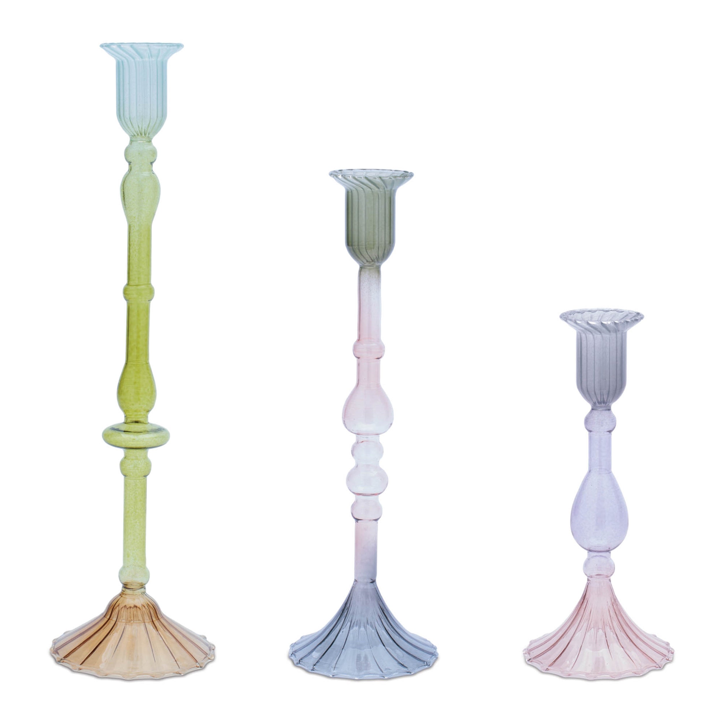 Taper Candle Holder (Set of 3) 7.25"H, 10.25"H, 12.75"H Glass
