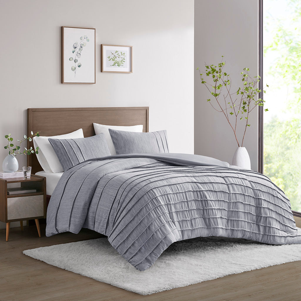 Maddox 3 Piece Striated Cationic Dyed Oversized Duvet Cover Set with Pleats
