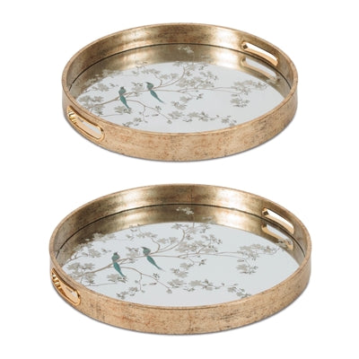 Mirror Tray (Set of 2) 14"D x 1.5"H, 15.5"D x 1.5"H Glass/Plastic