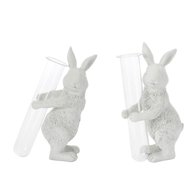 Rabbit w/Vase (2 Asst) 7”H Resin/Glass