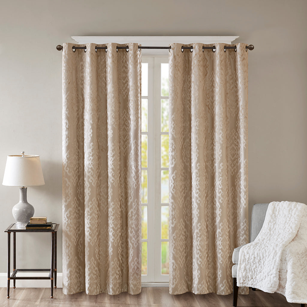 Mirage Knitted Jacquard Damask Total Blackout Grommet Top Curtain Panel