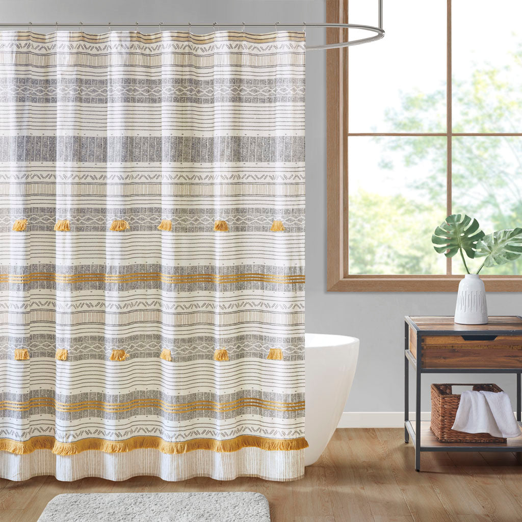 Cody Cotton Printed Shower Curtain with Chenille