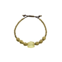 Seaglass Beaded Brass Bracelet - Amber