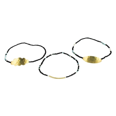 Quay Beaded Bracelets, Black - Set of 3