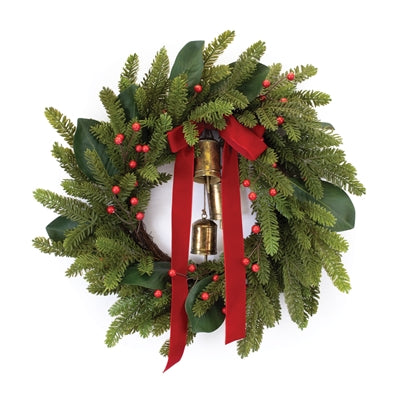 Pine Wreath w/Ribbon and Bells