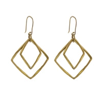 Gemini Earrings, Square -Brass - Brass