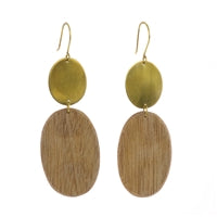 Leucadia Earrings, Brass & Wood - Ovals - Light Wood