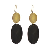 Leucadia Earrings, Brass & Horn - Ovals - Dark Horn