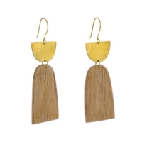 Leucadia Earrings, Brass & Wood - Arches - Light Wood