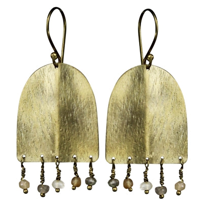 Creased Arch Earring, Peach Moonstone