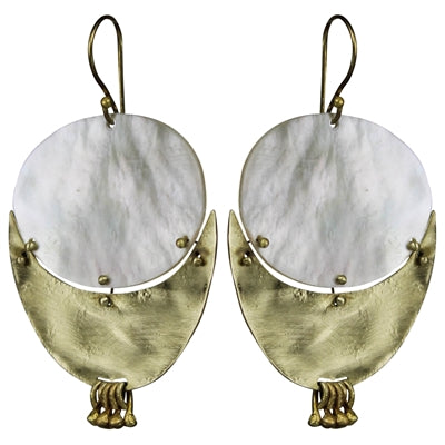Oval Earring, Brass, White MOP