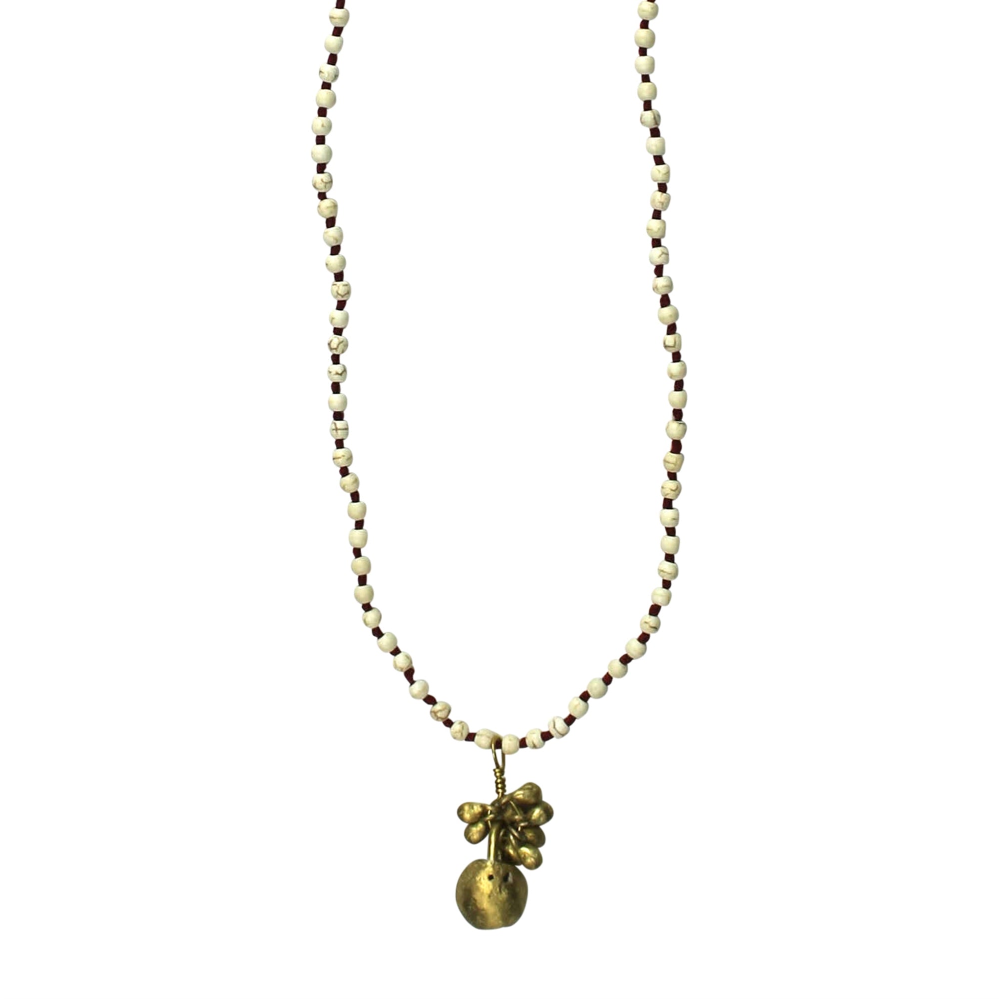 Pendant, Tied Howlite Beads, Brass Tassel