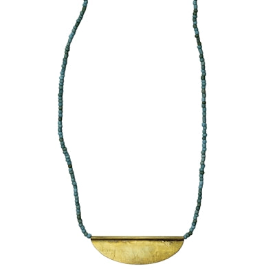 Necklace with Crescent, Teal Beads