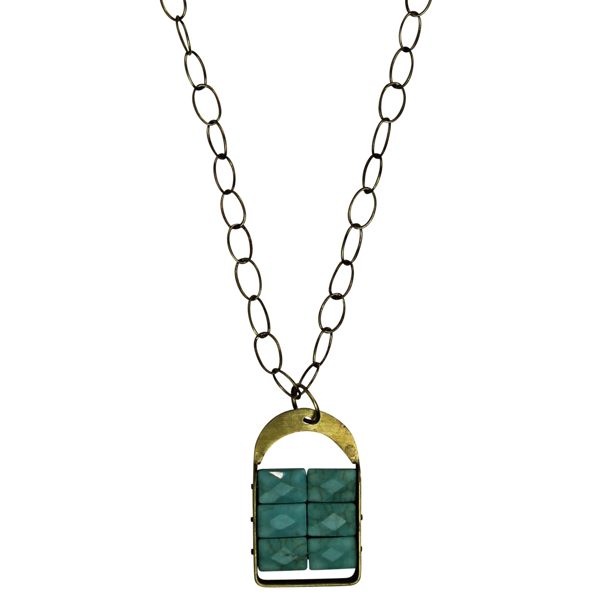 Capsule Necklace, Brass, Turquoise