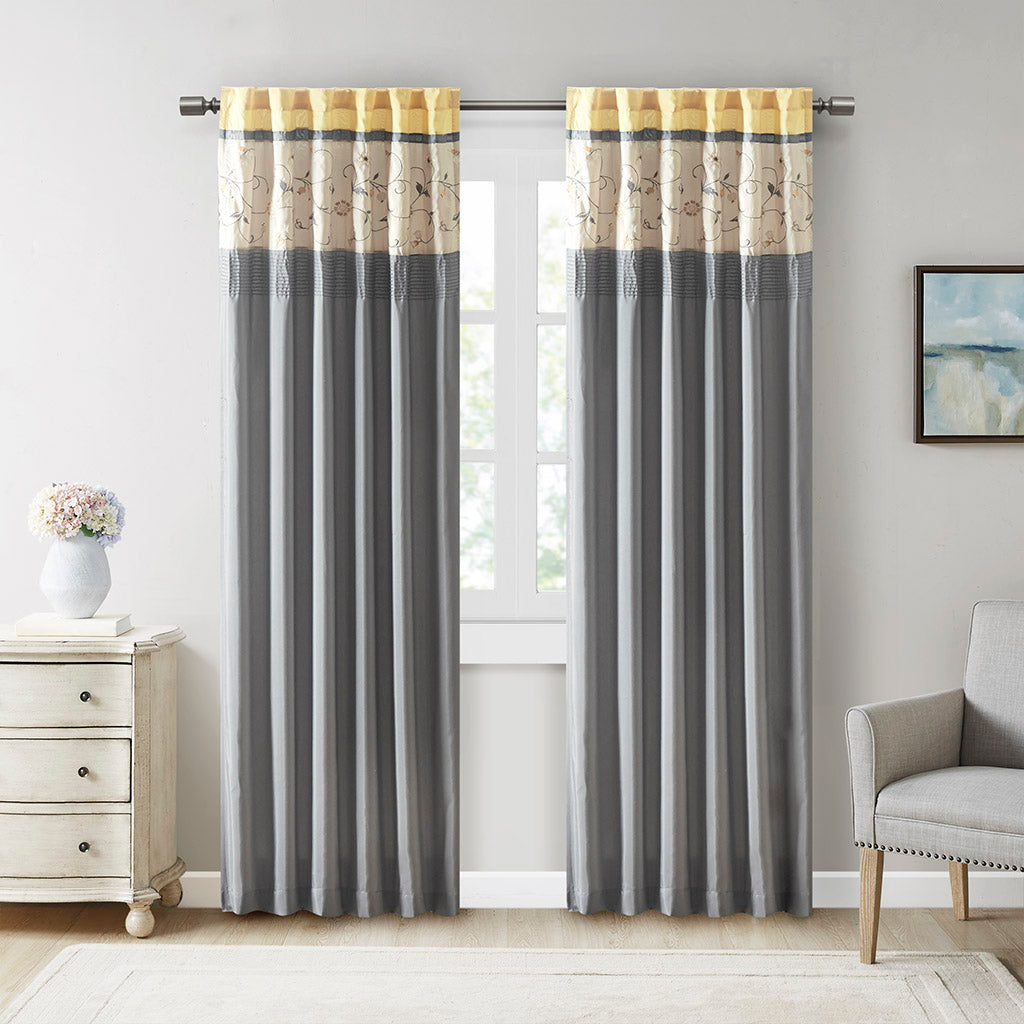 Serene Printed Floral Rod Pocket and Back Tab Voile Sheer Curtain