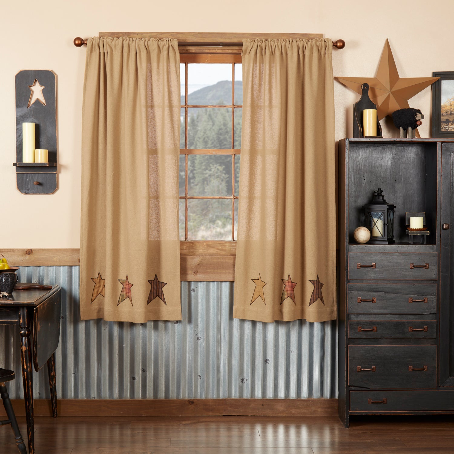 Stratton Burlap Applique Star Short Panel Set of 2