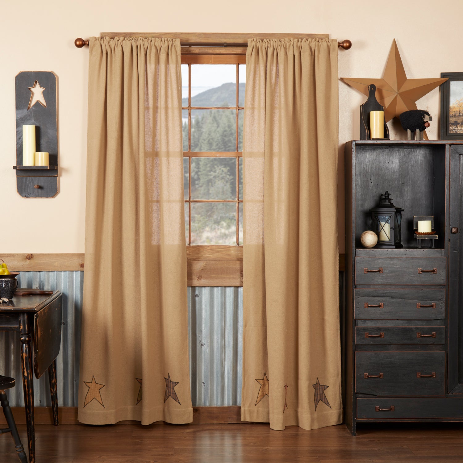Stratton Burlap Applique Star Panel Set of 2 84x40