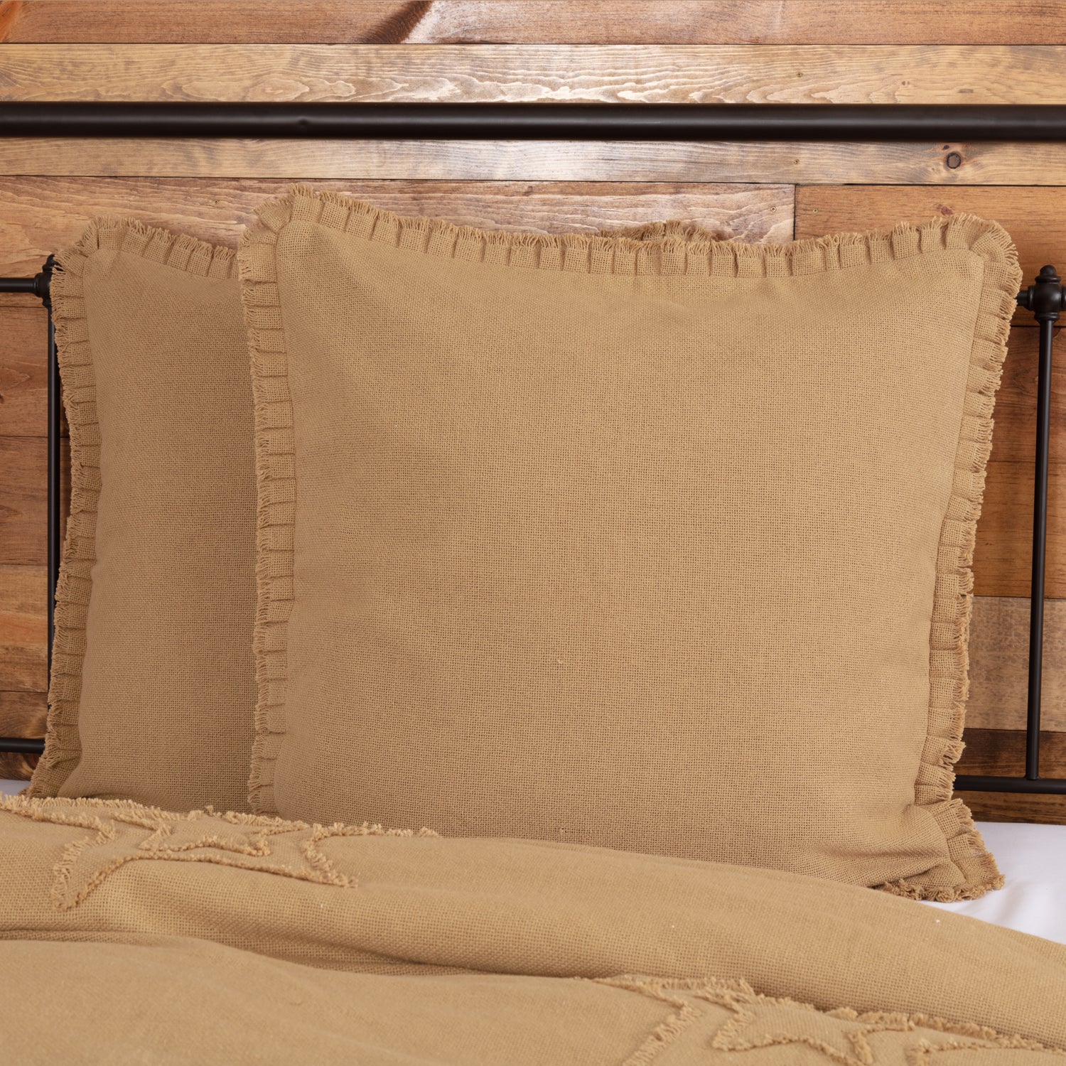 Burlap Natural Fabric Euro Sham w/ Fringed Ruffle