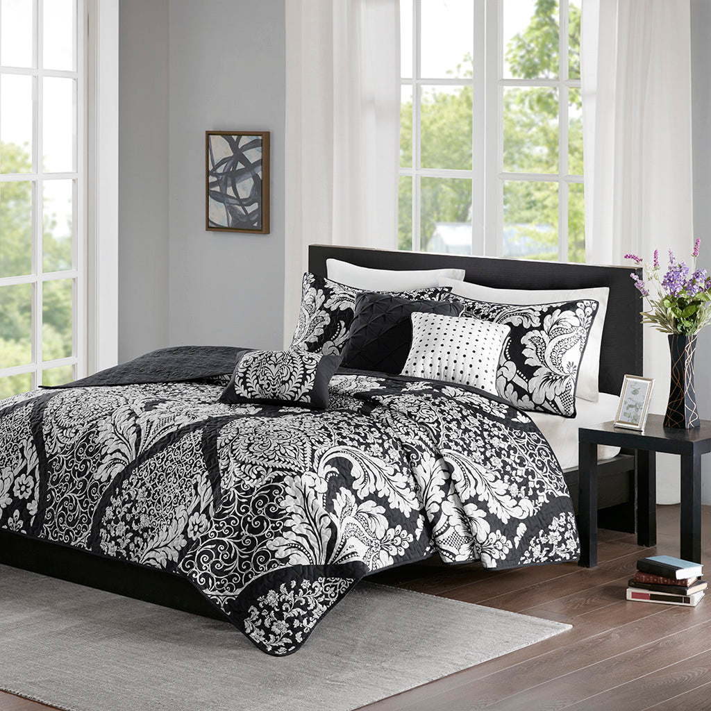 Vienna 6 Piece Printed Cotton Quilt Set with Throw Pillows