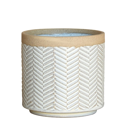 Ramos Banded Chevron Cachepot, Stoneware - 4"