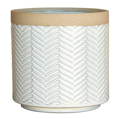 Ramos Banded Chevron Cachepot, Stoneware - 6"
