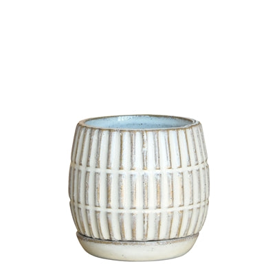 Ramos Linear Cachepot with Saucer, Stoneware - 2.5"