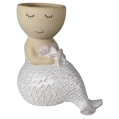 Sitting Mermaid Cachepot, Ceramic