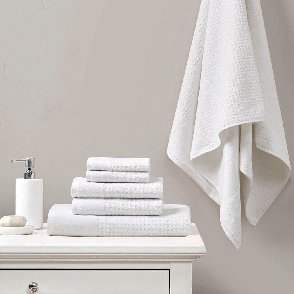 Spa Waffle Cotton Waffle Jacquard Antimicrobial Bath Towel 6 Piece Set