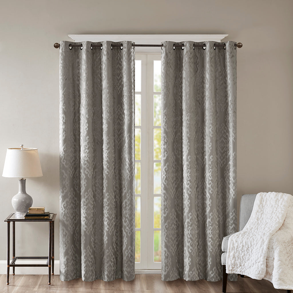 Mirage Knitted Jacquard Damask Total Blackout Grommet Top Curtain Panel