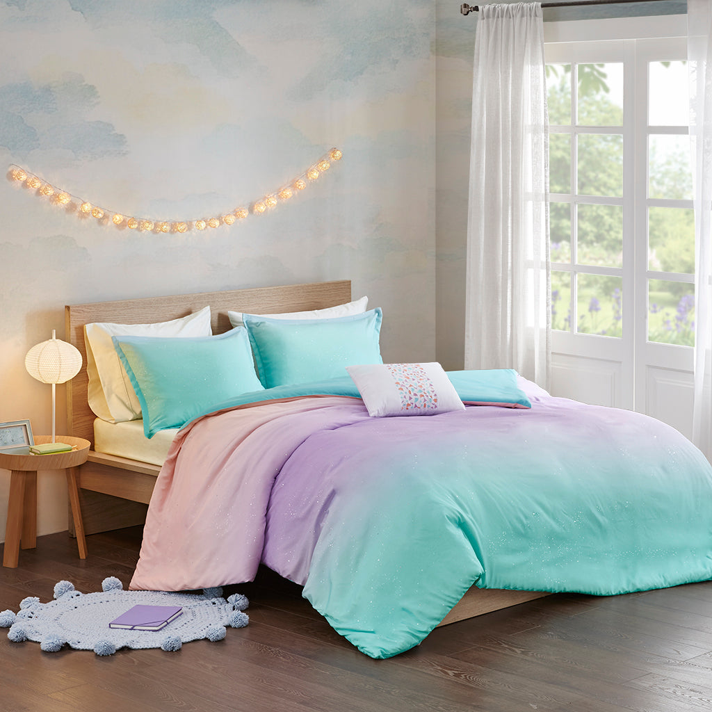 Glimmer Ombre Shaggy Faux Fur Duvet Cover Set