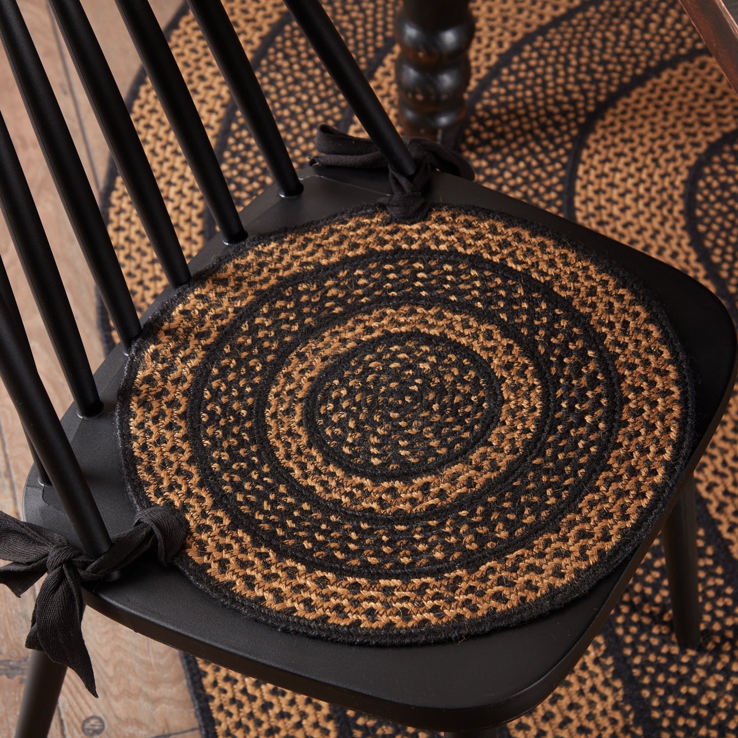 Black & Tan Jute Chair Pad Set of 6