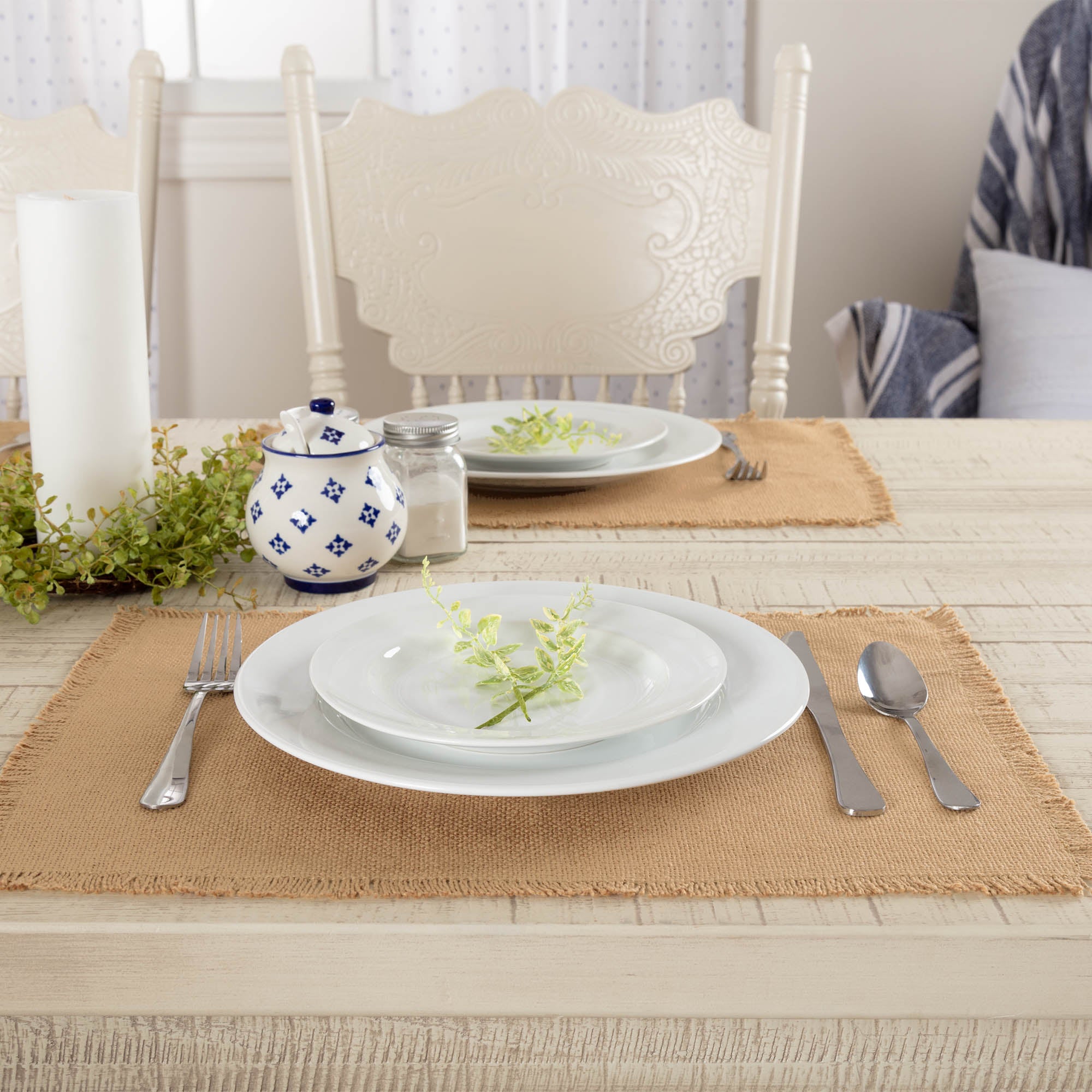 Burlap Natural Placemat Set of 6 Fringed