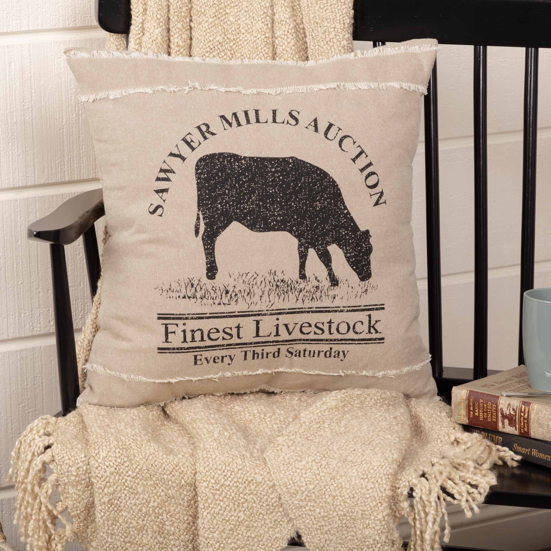 Sawyer Mill Charcoal Cow Pillow