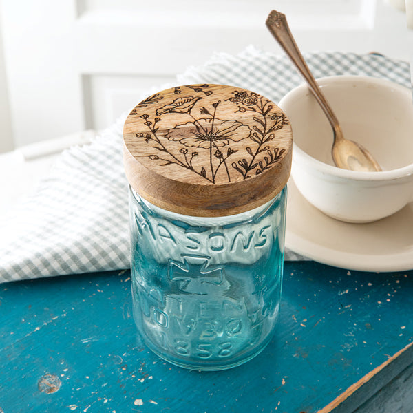 Tall Mason Jar Wood Lid - Florals - Min of 4