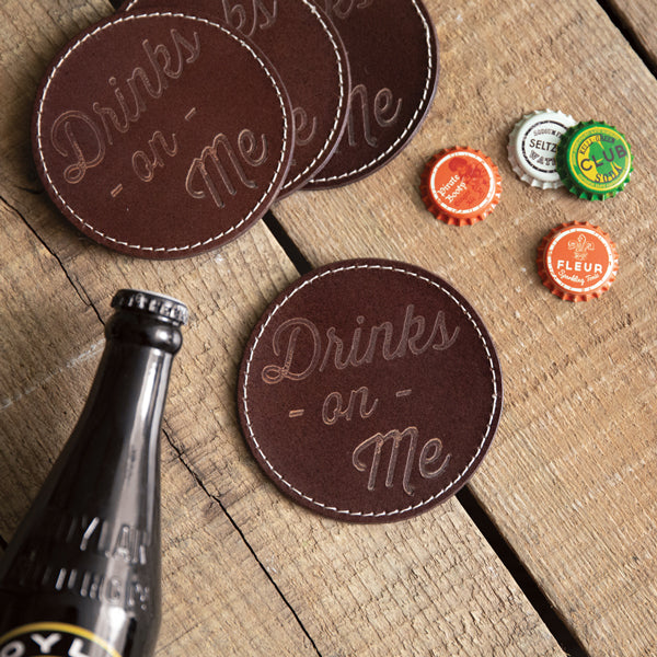 Set of Four Leather Coasters - Drinks On Me
