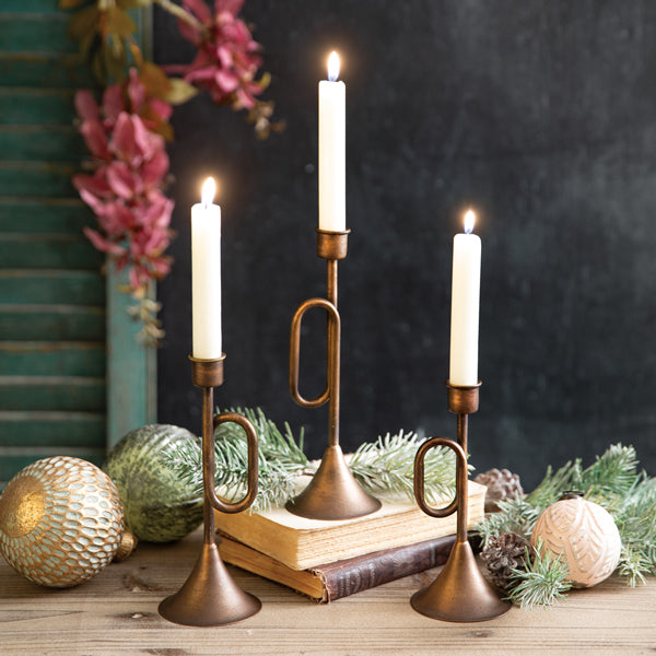 Set of Three Trumpet Taper Candle Holders