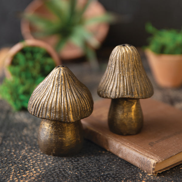 Antique Brass Mushroom Salt & Pepper Shakers