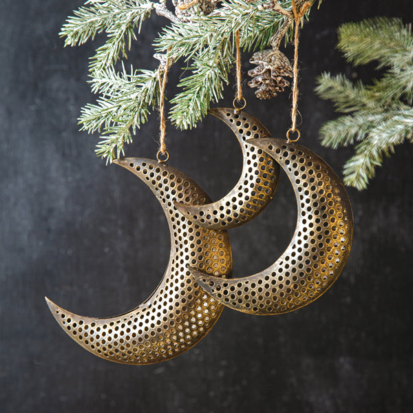 Set of Three Punched Crescent Moon Ornaments