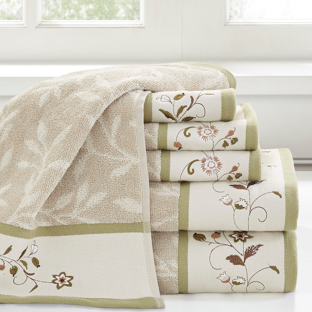 Serene Embroidered and Pieced Shower Curtain