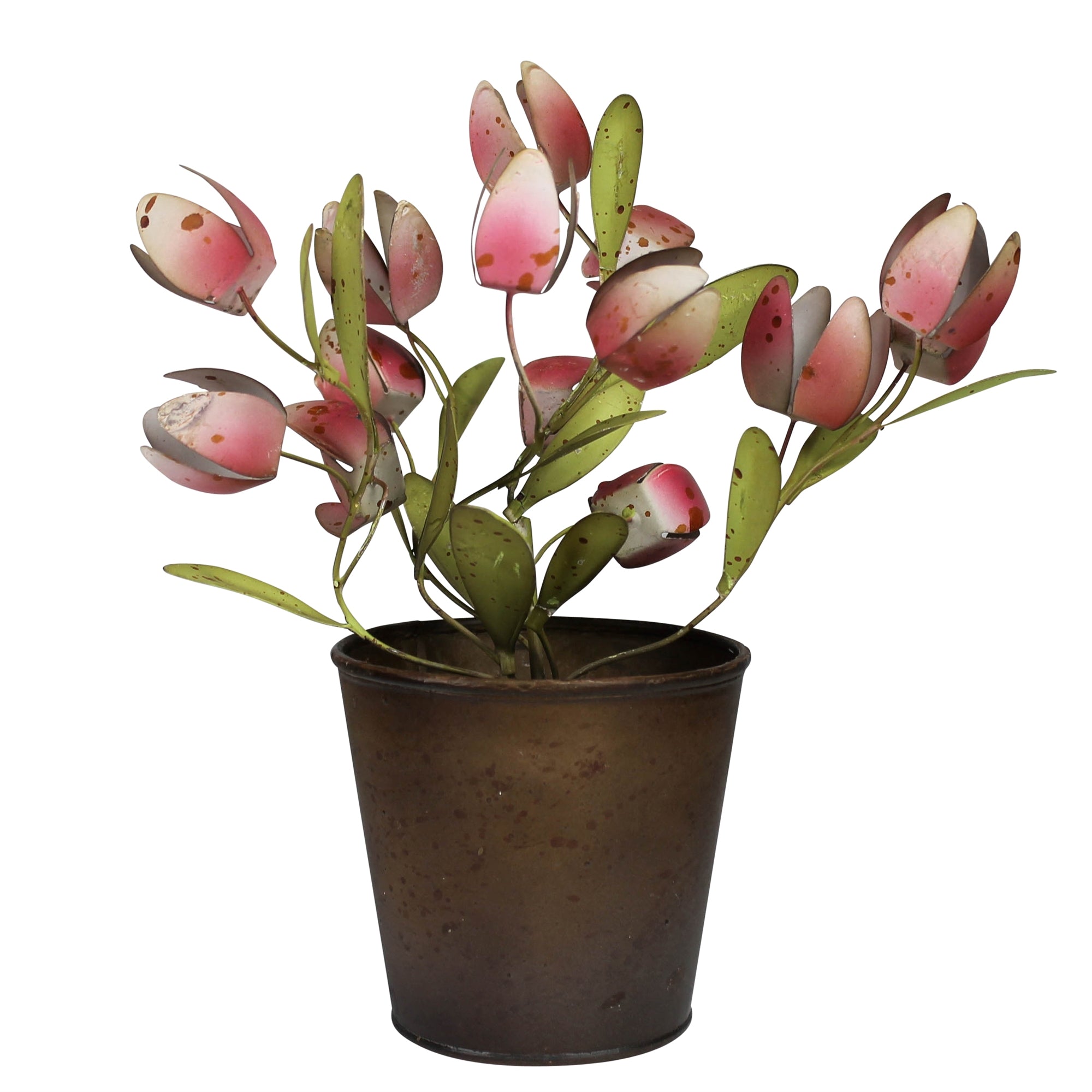 Aluminum Crafted Pot with Tulips with Greens