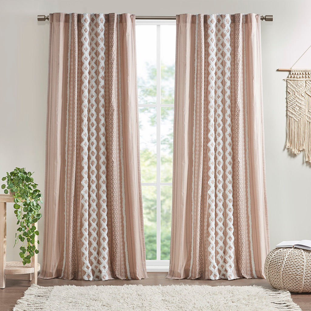 Imani Cotton Printed Curtain Panel with Chenille Stripe and Lining